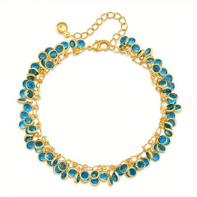 Stylish Women's Multi-Layer Chain Bracelet, Blue Geometric